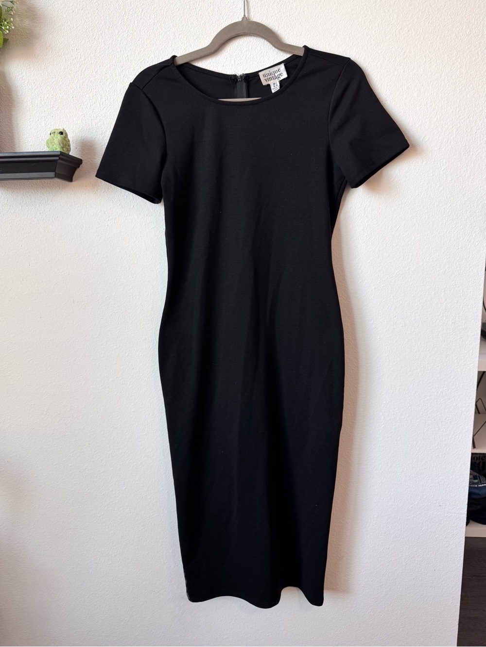 Unique Vintage Black Midi Dress Women's M 1960s Inspired Retro Mod Minimalist
